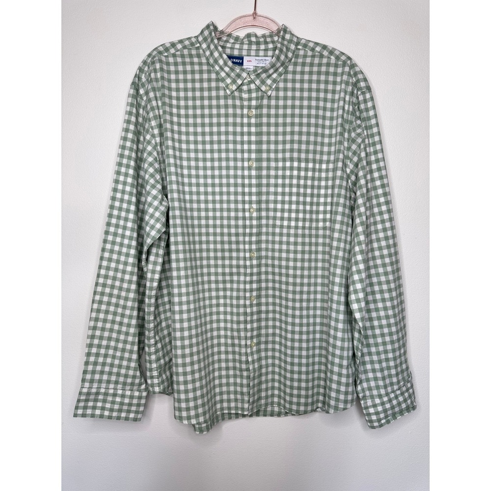 Old Navy Everyday Shirt Regular Fit Mens Size 2XL Green Gingham Built In Flex